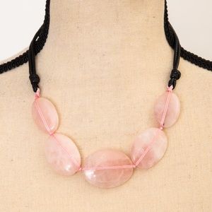 Large stone cord style necklace pastel pink rose quartz sterling silver